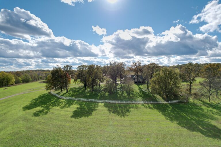 Aerial footage of The River House at Cedar Bluff Farms