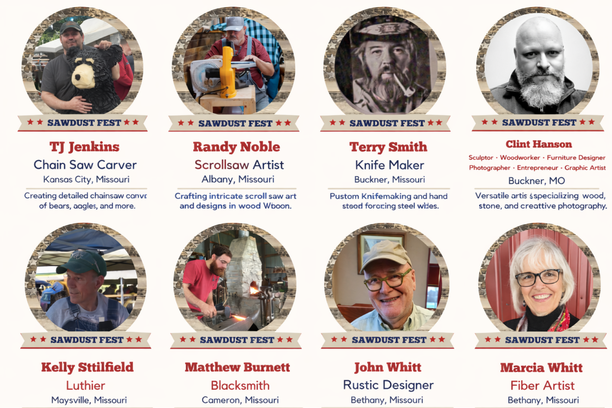 A colorful blue and red poster advertising Sawdust Fest.