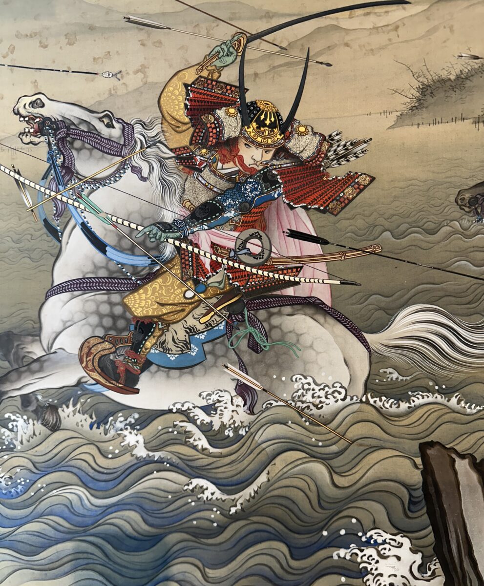 Close up of a Samurai warrior pictured on a Japanese scroll