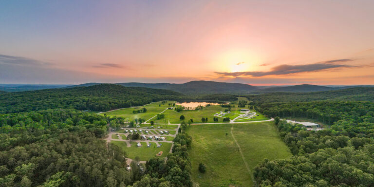 Aerial view of Otahki Lake at sunset