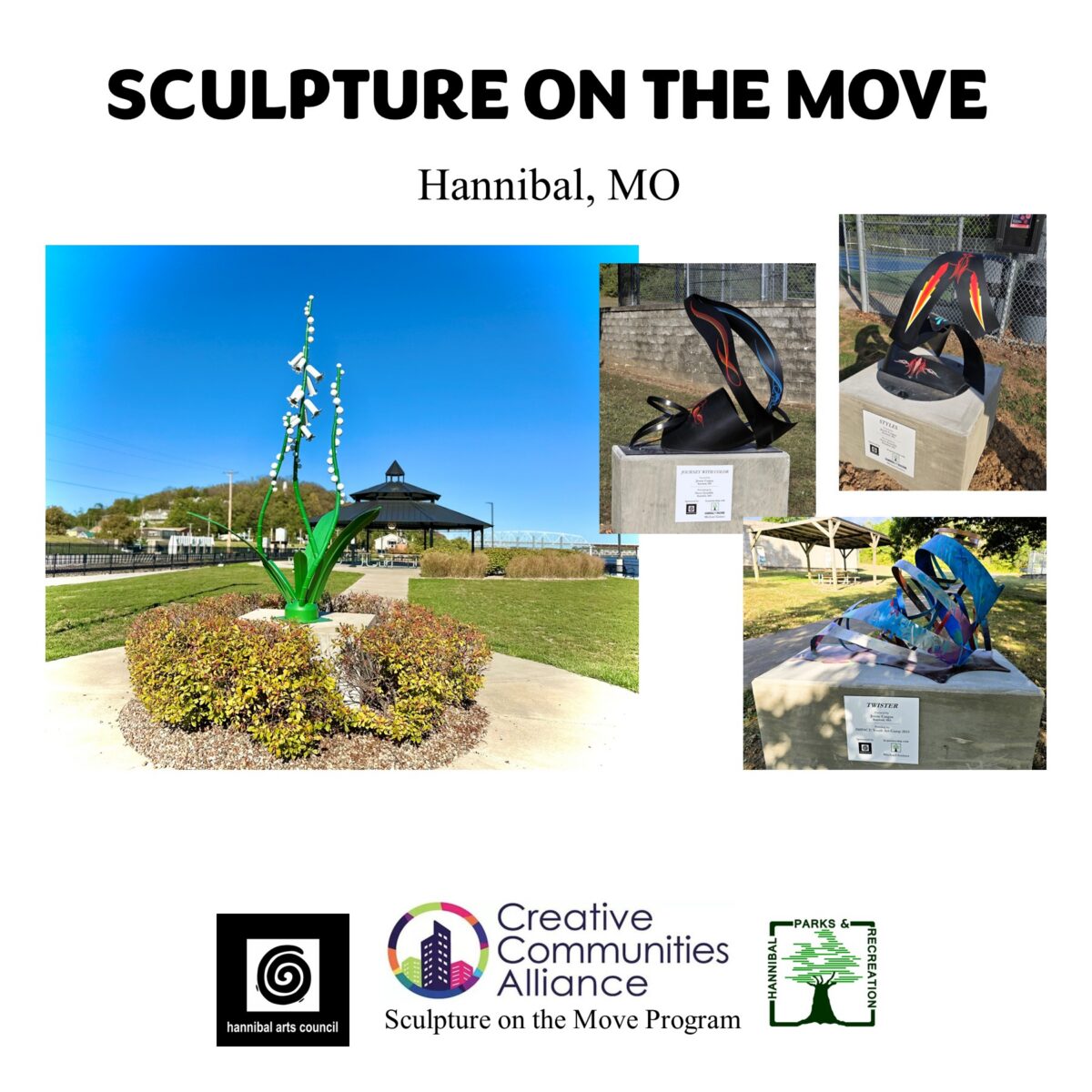 A poster promoting a sculpture display in Hannibal.