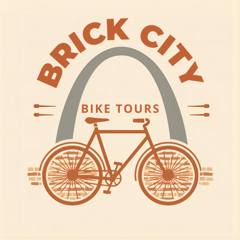 The logo for Brick City Bike Tours, featuring a bicycle and the Gateway Arch overhead.