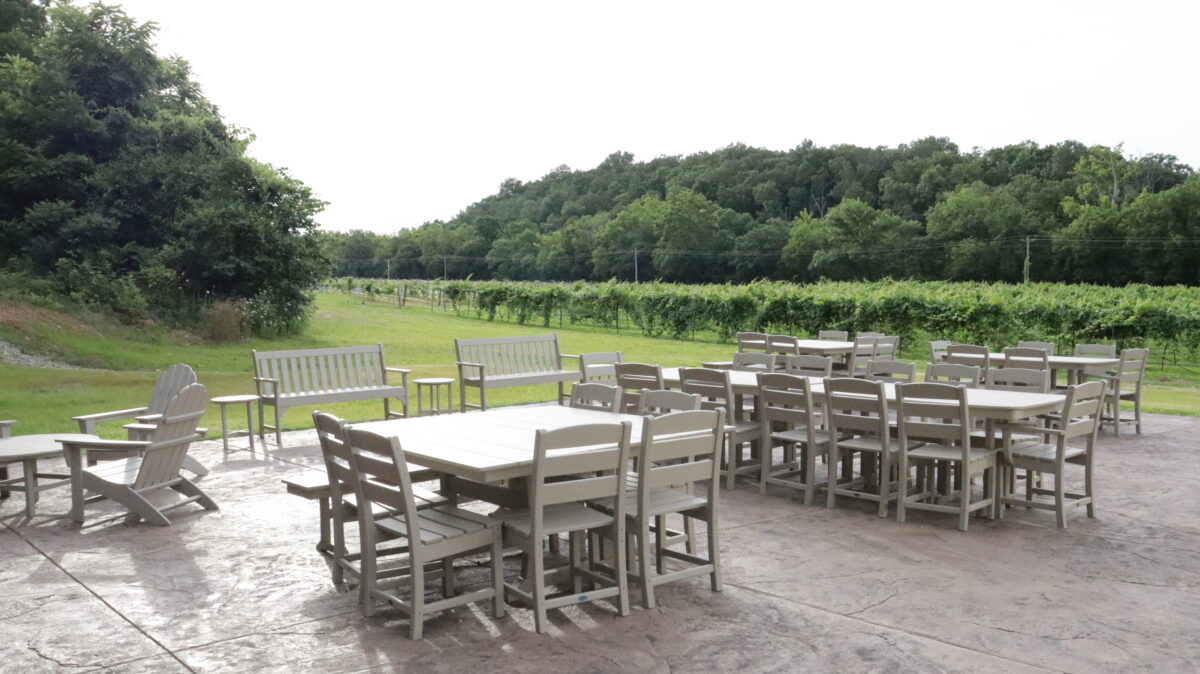patio with seating alongside vineyard