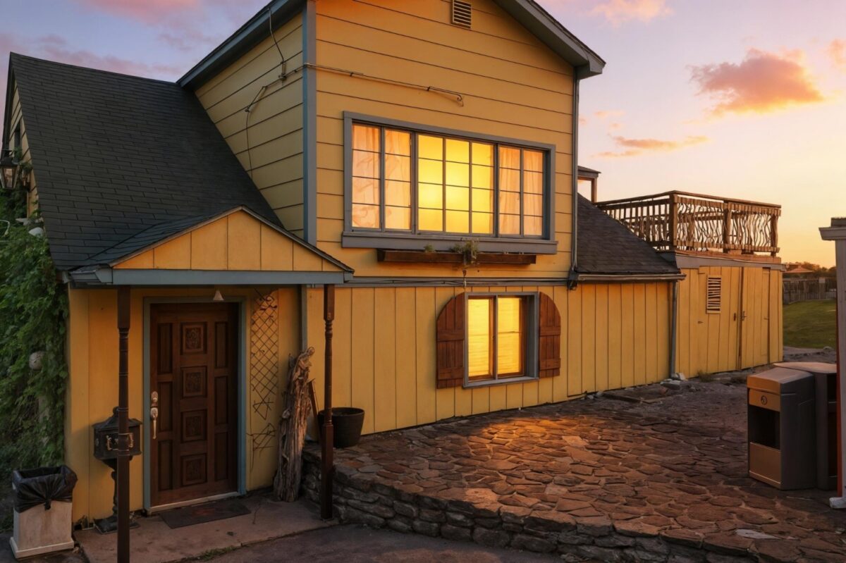 Exterior of the King Cabin Retreat at sunset