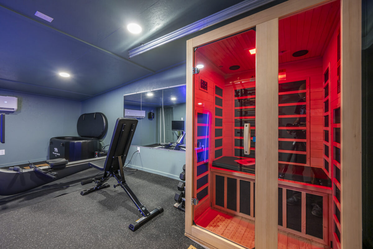 Private infrared sauna and cold plunge wellness amenities at The Sage Manor in Lee's Summit