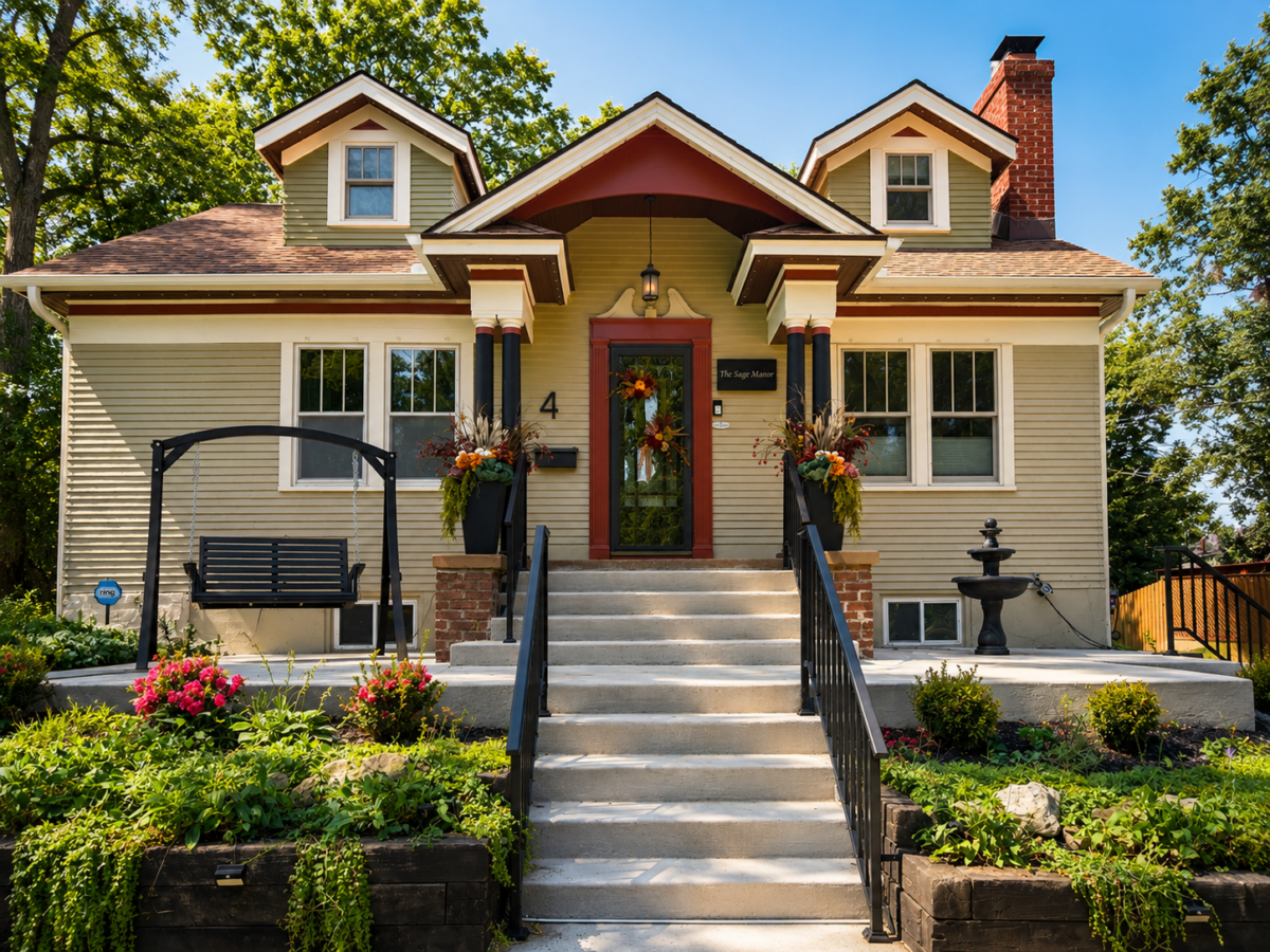 Exterior of The Sage Manor, a 1929 Craftsman vacation rental near downtown Lee's Summit, Missouri